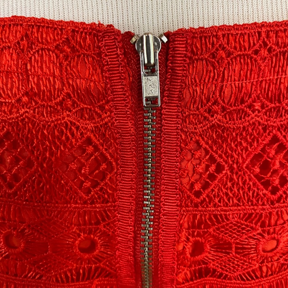 J. Crew Red Fringe Lace Mini Skirt 10 Zip Party Festival Bold Bright - Picture 7 of 7